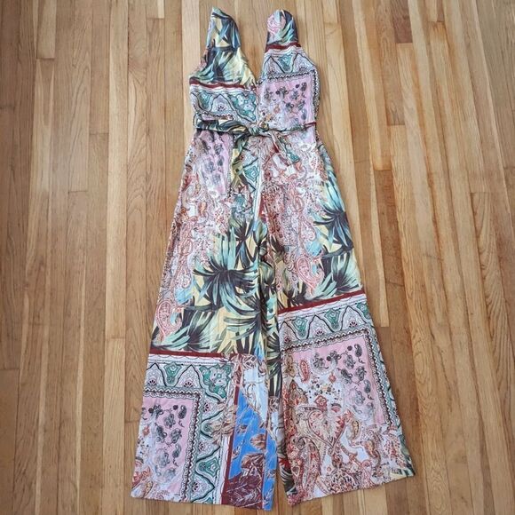 ZARA multicolor JUMPSUIT DRESS WITH Paisley tropical scarf patchwork PRINT - Picture 2 of 6